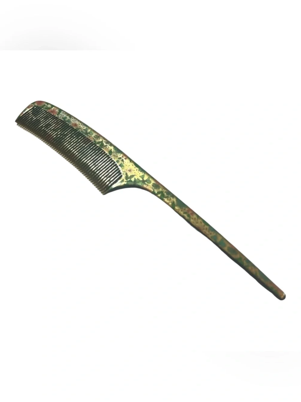 Vintage Gold Floral‎ French Fine Toothed Comb, Deadstock , Rat Tail Comb